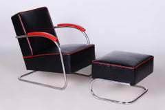 Restored Bauhaus Armchair with Foot Stool, by Mücke-Melder, Steel, Czech, 1930s