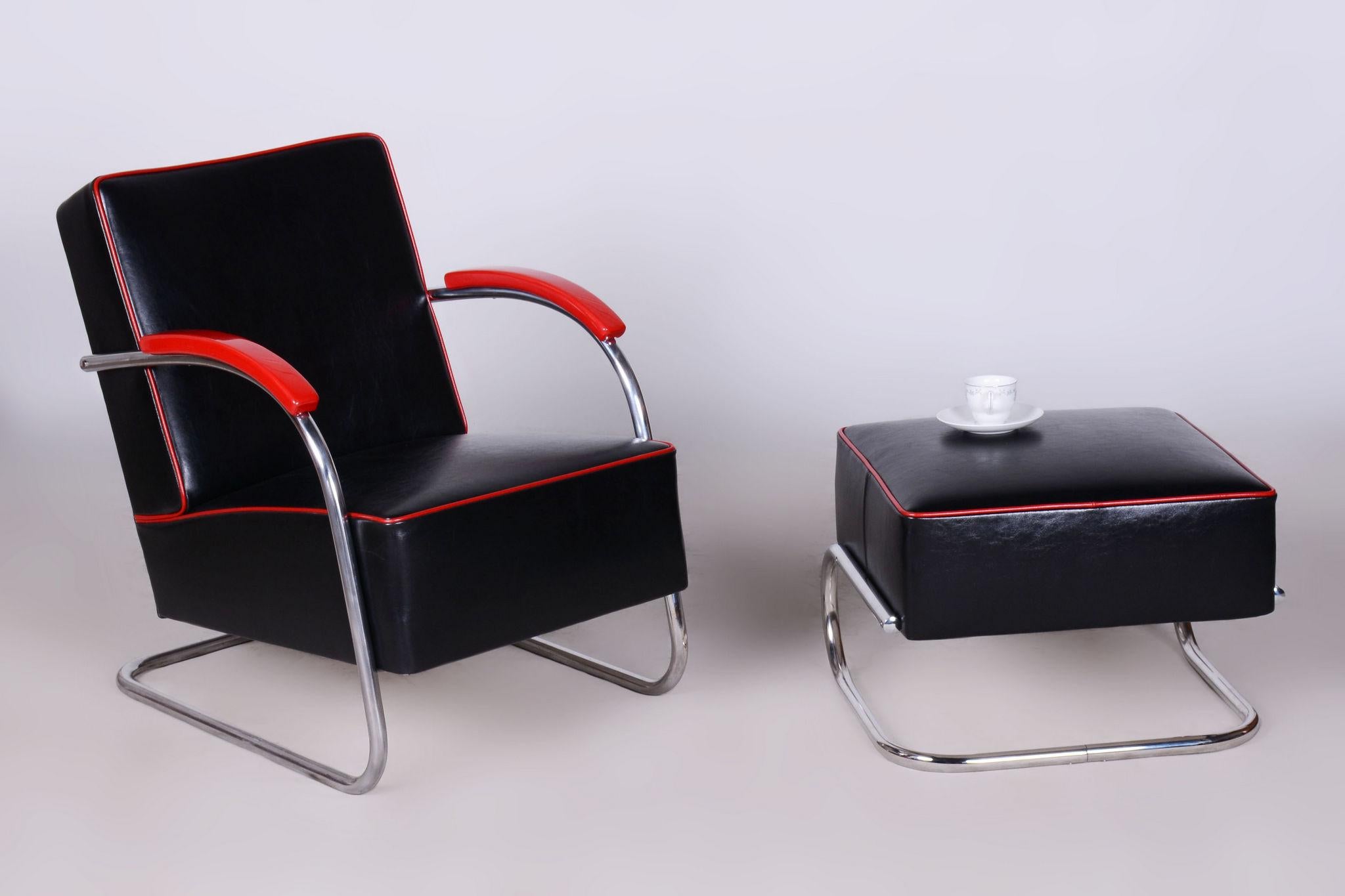 Restaurierter Bauhaus-Sessel mit Fußhocker, von Mücke-Melder, Stahl, Tschechien, 1930er Jahre im Zustand „Gut“ im Angebot in Horomerice, CZ