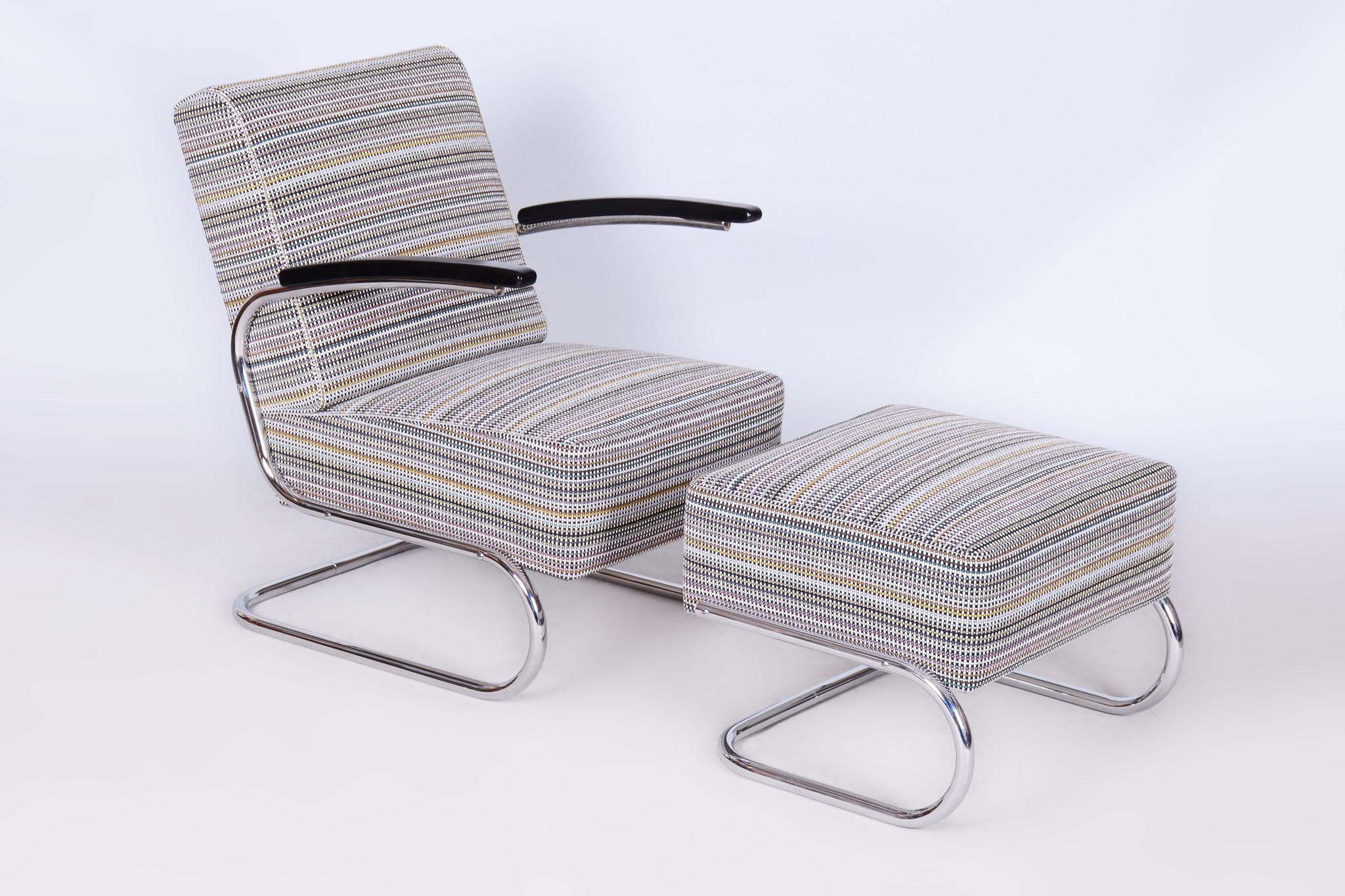 Architect: Willem Hendrik Gispen
Chair model Fn24

Armchair dimensions:
Height: 83 cm (32.7 in)
Width: 58 cm (22.8 in)
Depth: 74 cm (29.1 in)
Seat height: 41 cm (16.1 in)

Stool dimensions:
Height: 42 cm (16.5 in)
Width: 57 cm (22.4 in)
Depth: 48 cm