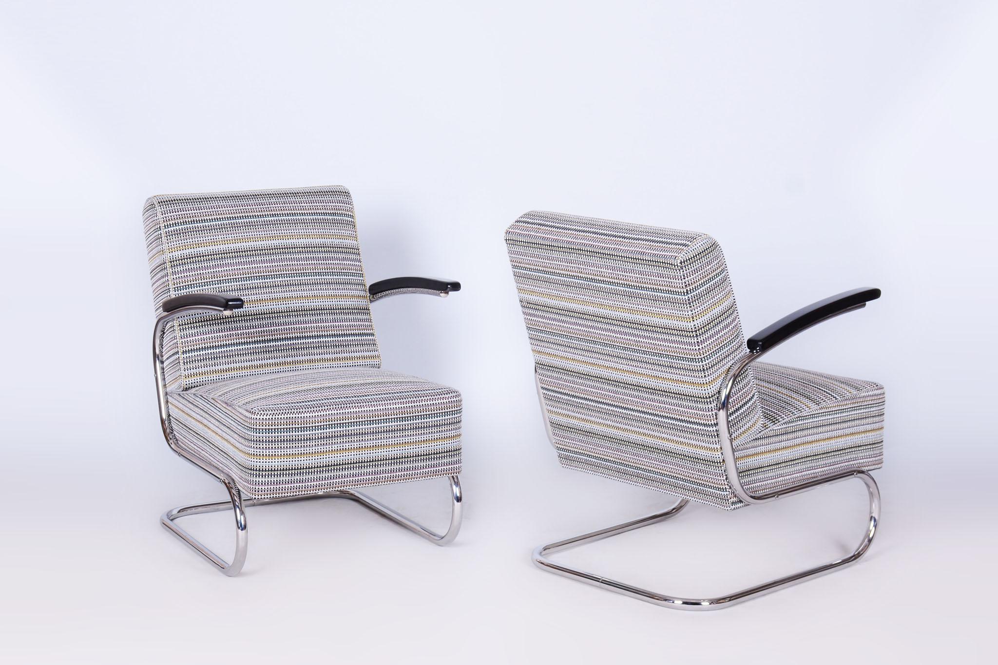 Restored Bauhaus Armchair with Stool, by W. Gispen, Mücke-Melder, Czech, 1930s For Sale 15