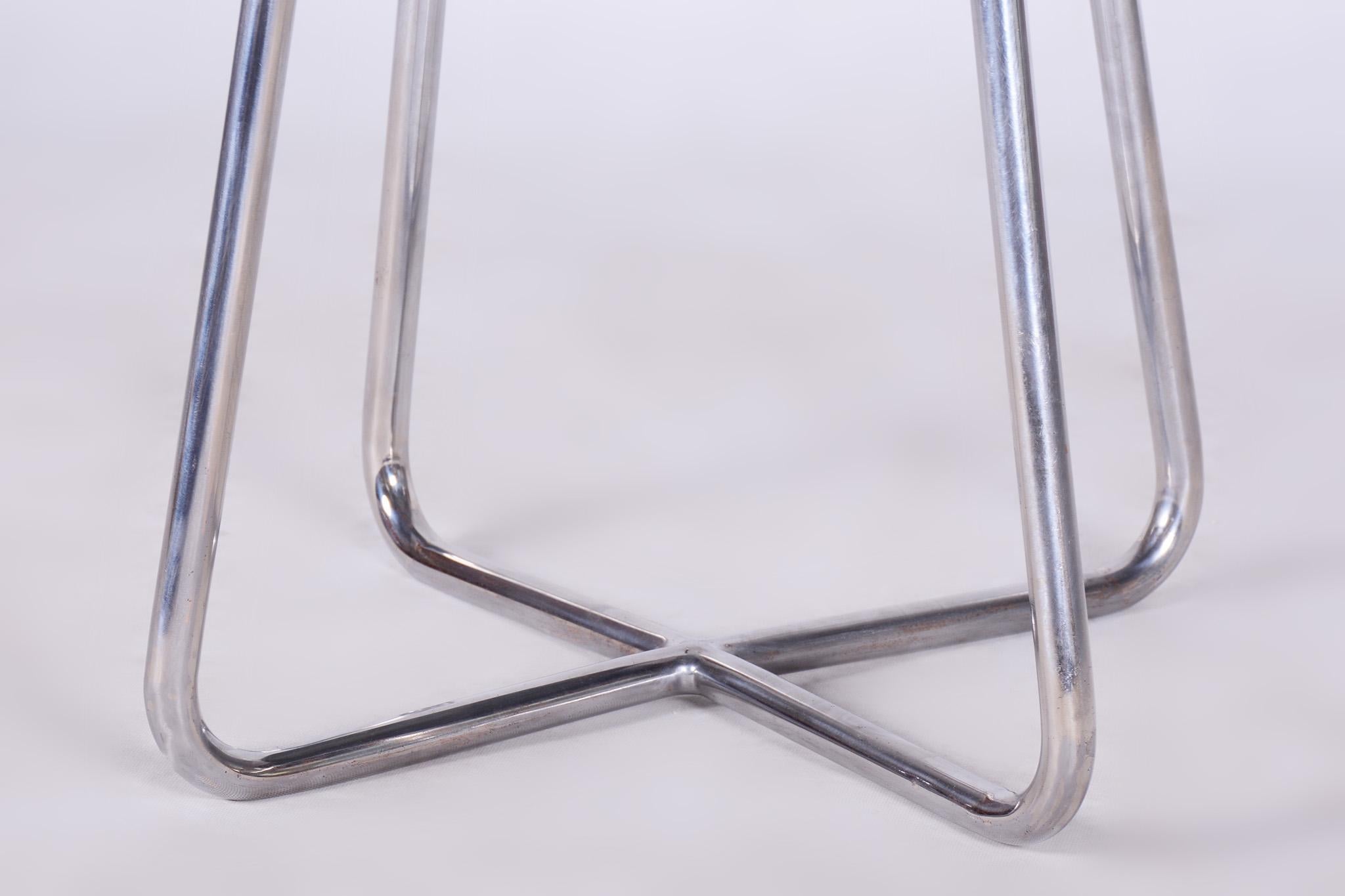 Mid-20th Century Restored Bauhaus Black Stool, Beech, Chrome-Plated Steel, Czechia, 1930s For Sale