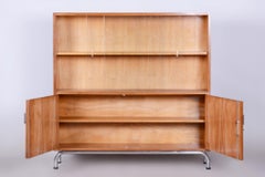 Restored Bauhaus Bookcase, Robert Slezák, Walnut and Chrome Plated Steel, 1930s