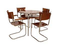 Restored Bauhaus Cantilever Seating Group, Walnut and Chrome, Czech, circa 1930