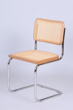 Restored Bauhaus Cesca Chair, by Marcel Breuer, Chrome, Beech, Italy, 1980s