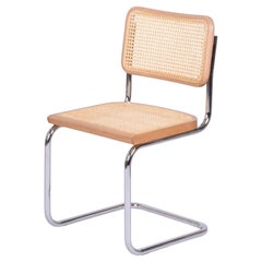 Restored Bauhaus Cesca Chair, by Marcel Breuer, Chrome, Beech, Italy, 1980s