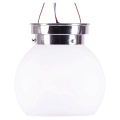Restored Bauhaus Ceiling Lamp, Chrome-Plated Steel, Opal Glass, Czech, 1930s