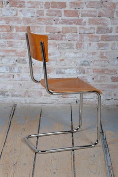 Restored Bauhaus Chair, by Mart Stam, Beech, Chromed Steel, Czech, 1930s
