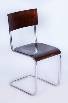 Chaise Bauhaus restaurée de Mart Stam pour R. Slezak, en hêtre, chrome, tchèque, années 1920