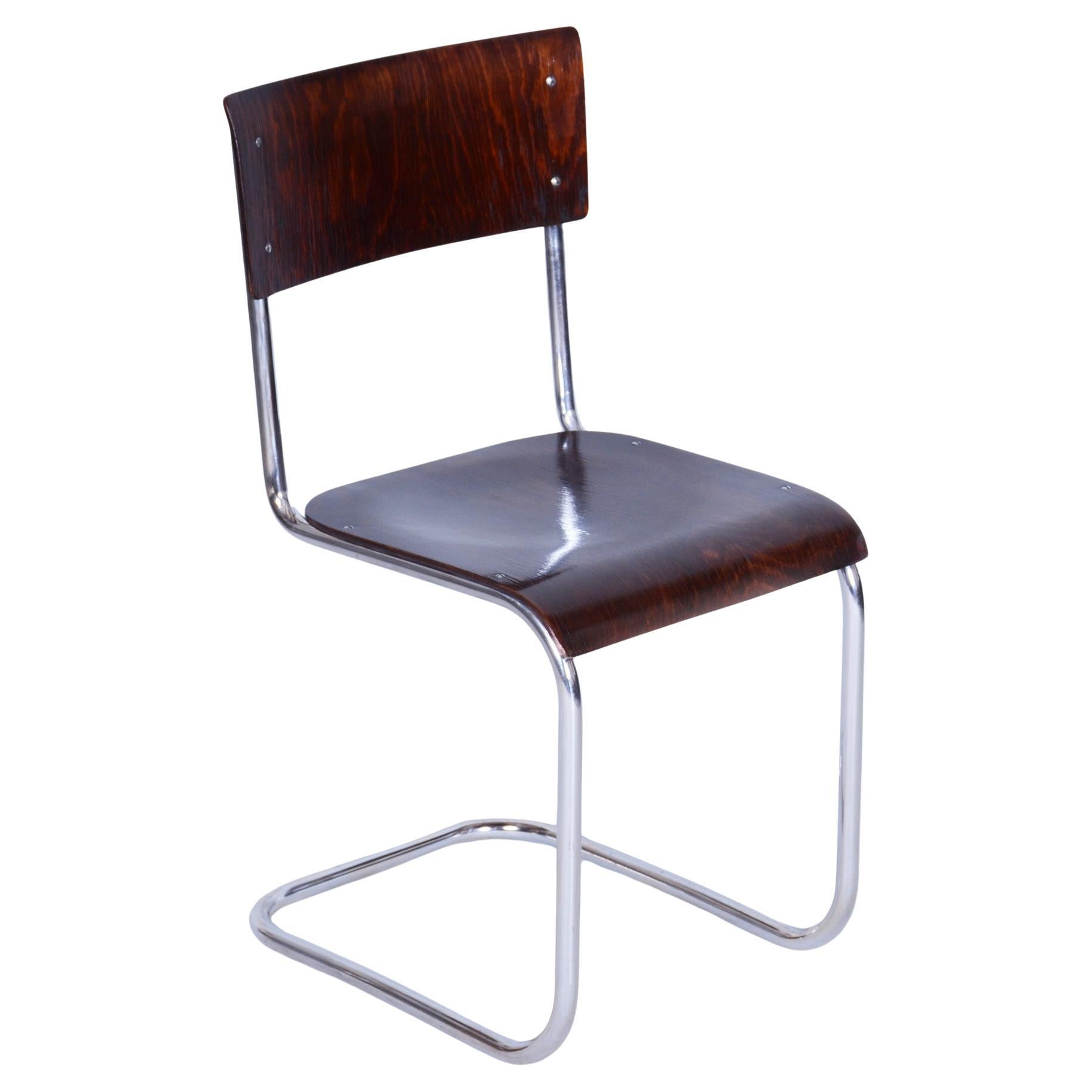 Restored Bauhaus Chair, by Mart Stam for R. Slezak, Beech, Chrome, Czech, 1920s