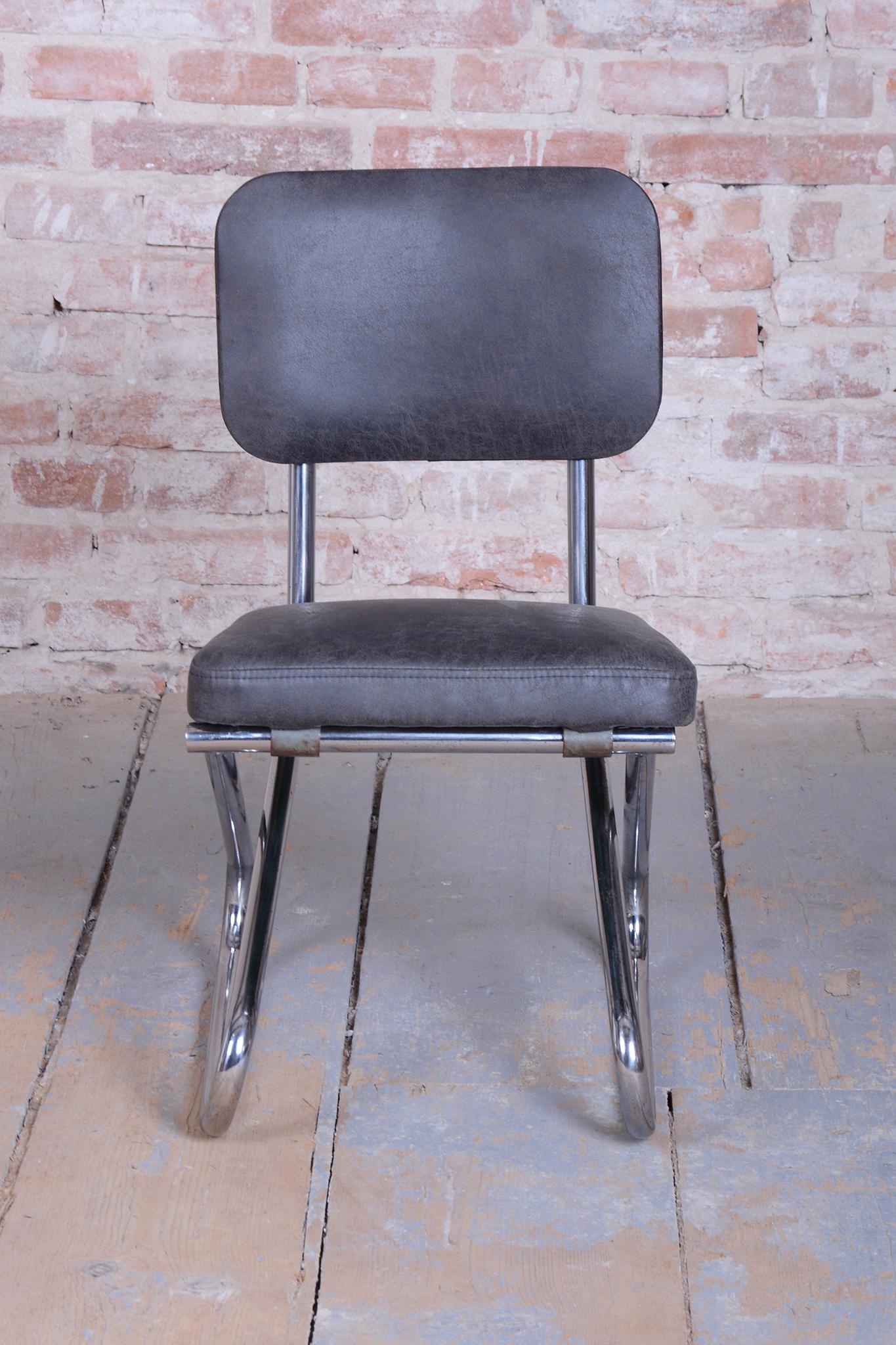 Restaurierter Bauhaus-Stuhl, Echtes Leder, Chrom, Stahl, Deutschland, 1930er Jahre (20. Jahrhundert) im Angebot