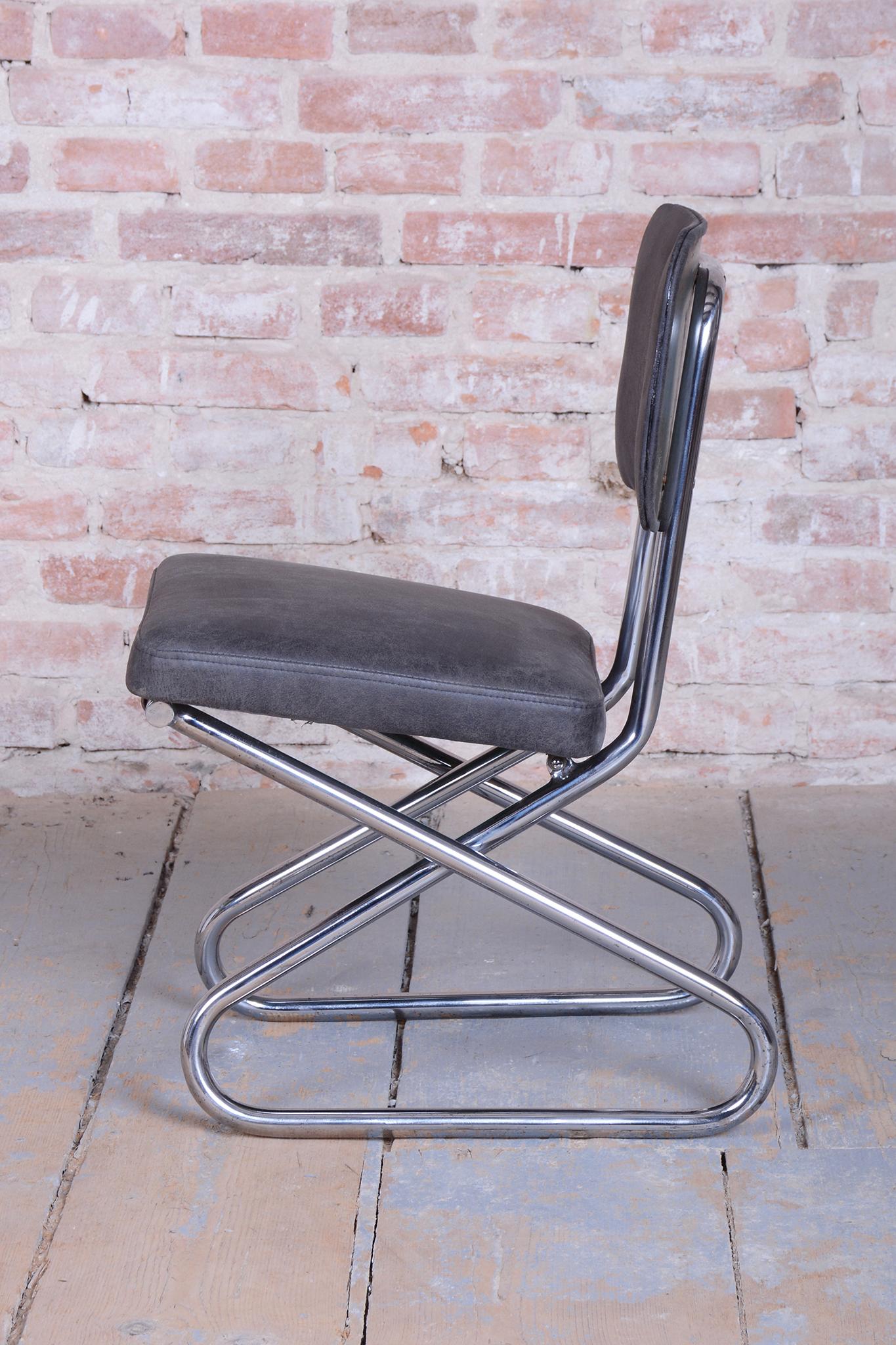 Restaurierter Bauhaus-Stuhl, Echtes Leder, Chrom, Stahl, Deutschland, 1930er Jahre im Angebot 1