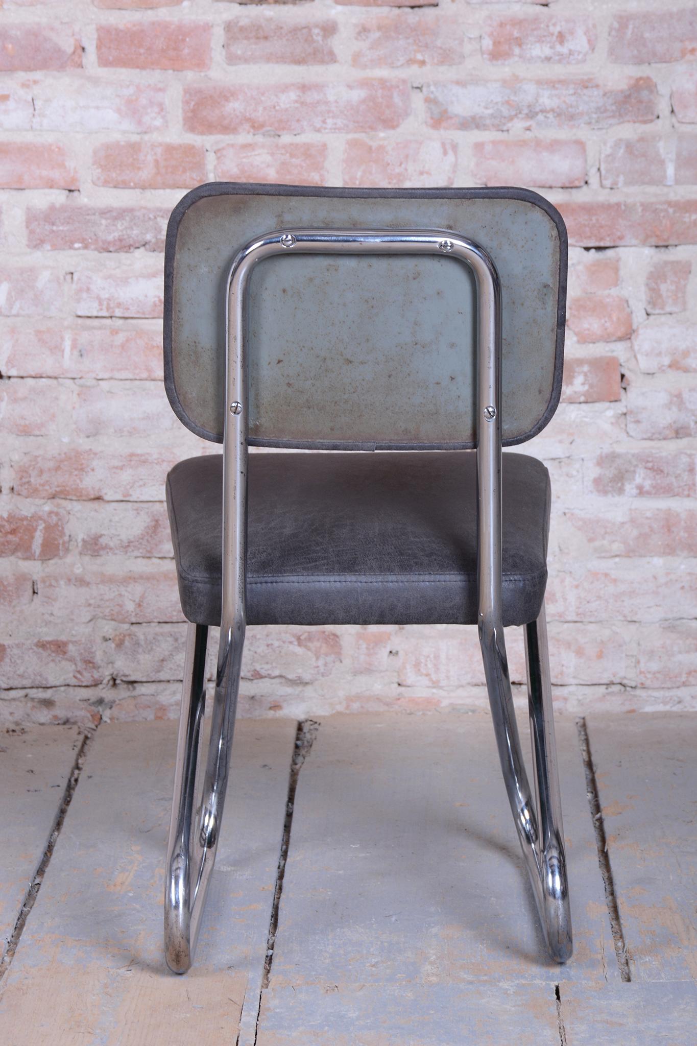 Restaurierter Bauhaus-Stuhl, Echtes Leder, Chrom, Stahl, Deutschland, 1930er Jahre im Angebot 2