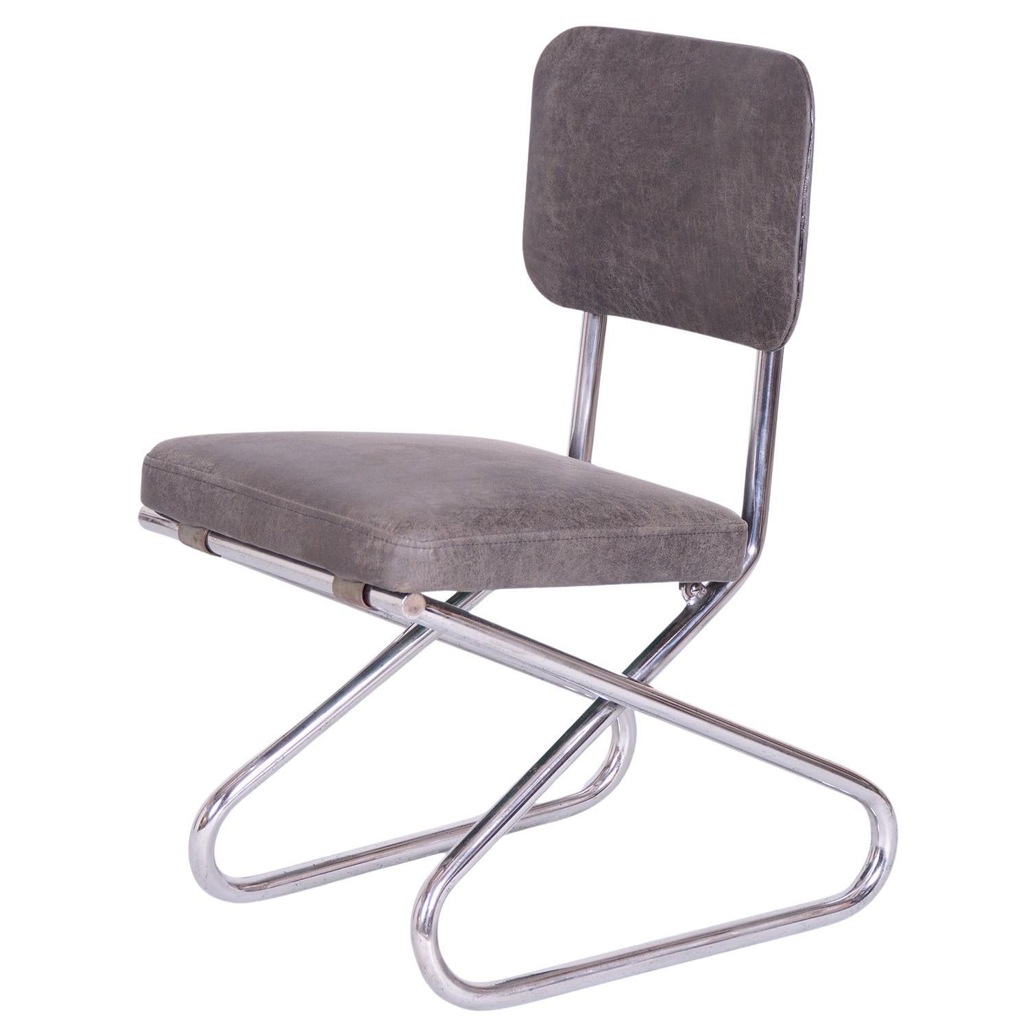 Chaise Bauhaus restaurée, cuir véritable, chrome, acier, Allemagne, années 1930