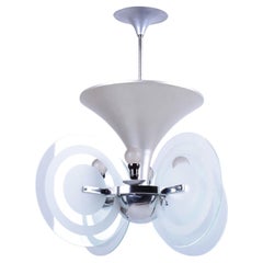 Restored Bauhaus Chandelier, by F. Anýž, Chrome, Sandblasted Glass, Czech, 1930s