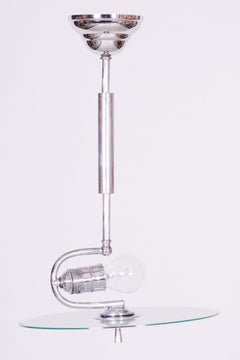 Restored Bauhaus Chandelier, Chrome-Plated Steel, Frosted Glass, Czech, 1930s