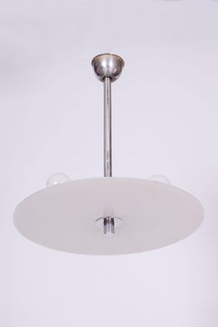 Restored Bauhaus Chandelier, Chrome-Plated Steel, Frosted Glass, Czech, 1930s