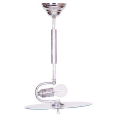 Restored Bauhaus Chandelier, Chrome-Plated Steel, Frosted Glass, Czech, 1930s