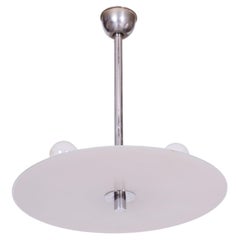 Restored Bauhaus Chandelier, Chrome-Plated Steel, Frosted Glass, Czech, 1930s