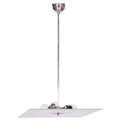 Restored Bauhaus Chandelier, Chrome-Plated Steel, Frosted Glass, Czech, 1930s