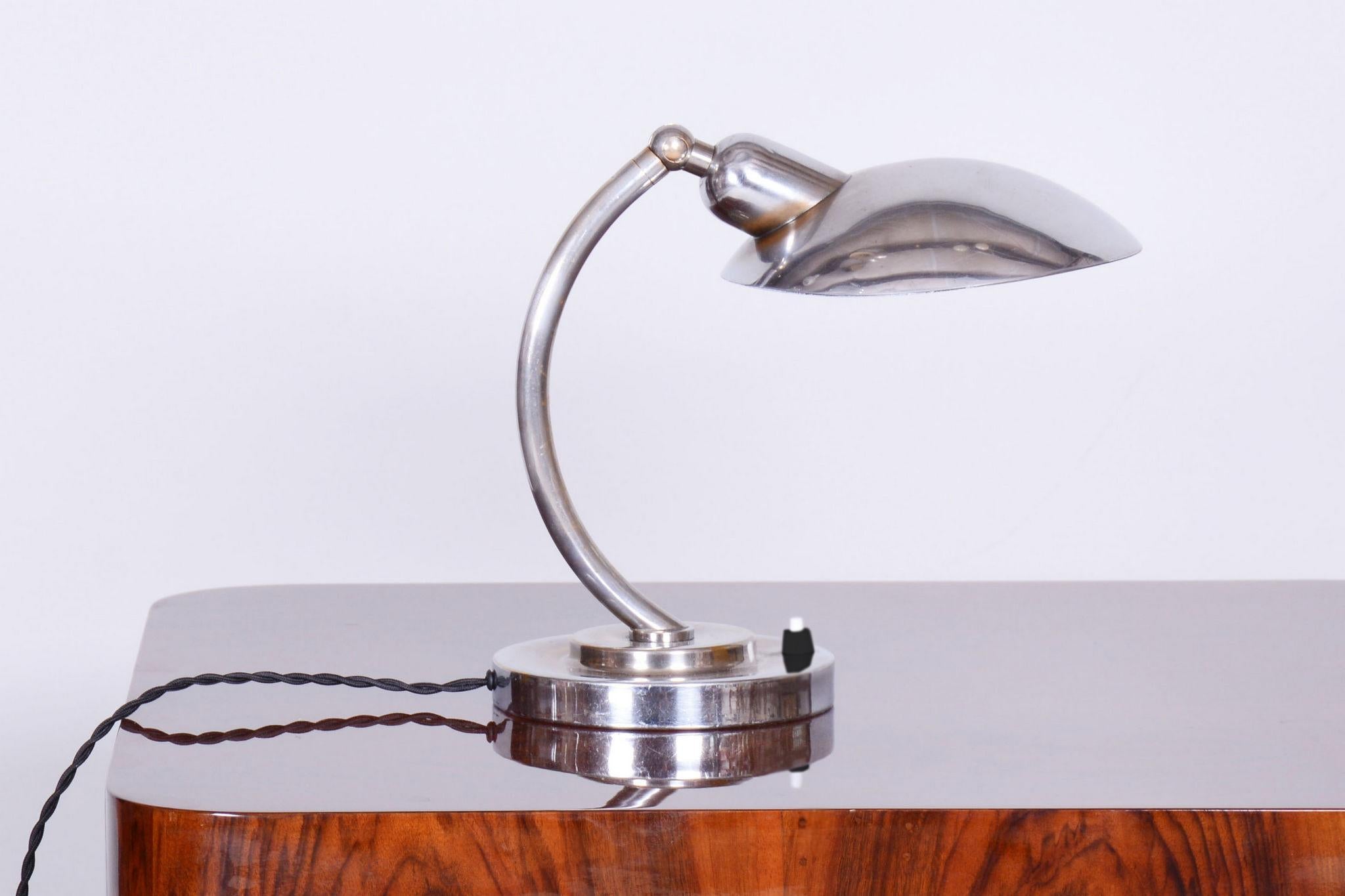 Restored Bauhaus Chrome Table Lamp, F. Anyz, New Electrification, Czechia, 1920s For Sale 7