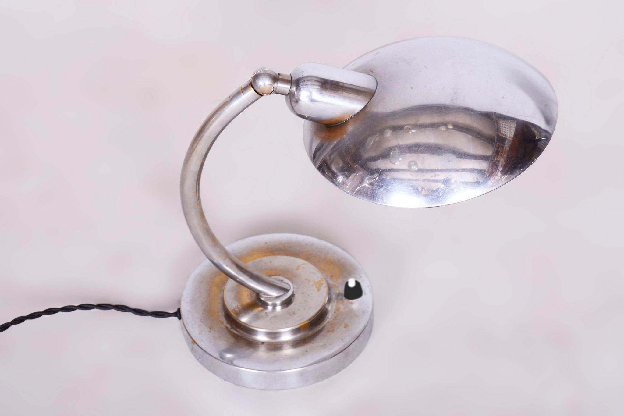 Restored Bauhaus Chrome Table Lamp, F. Anyz, New Electrification, Czechia, 1920s For Sale 3