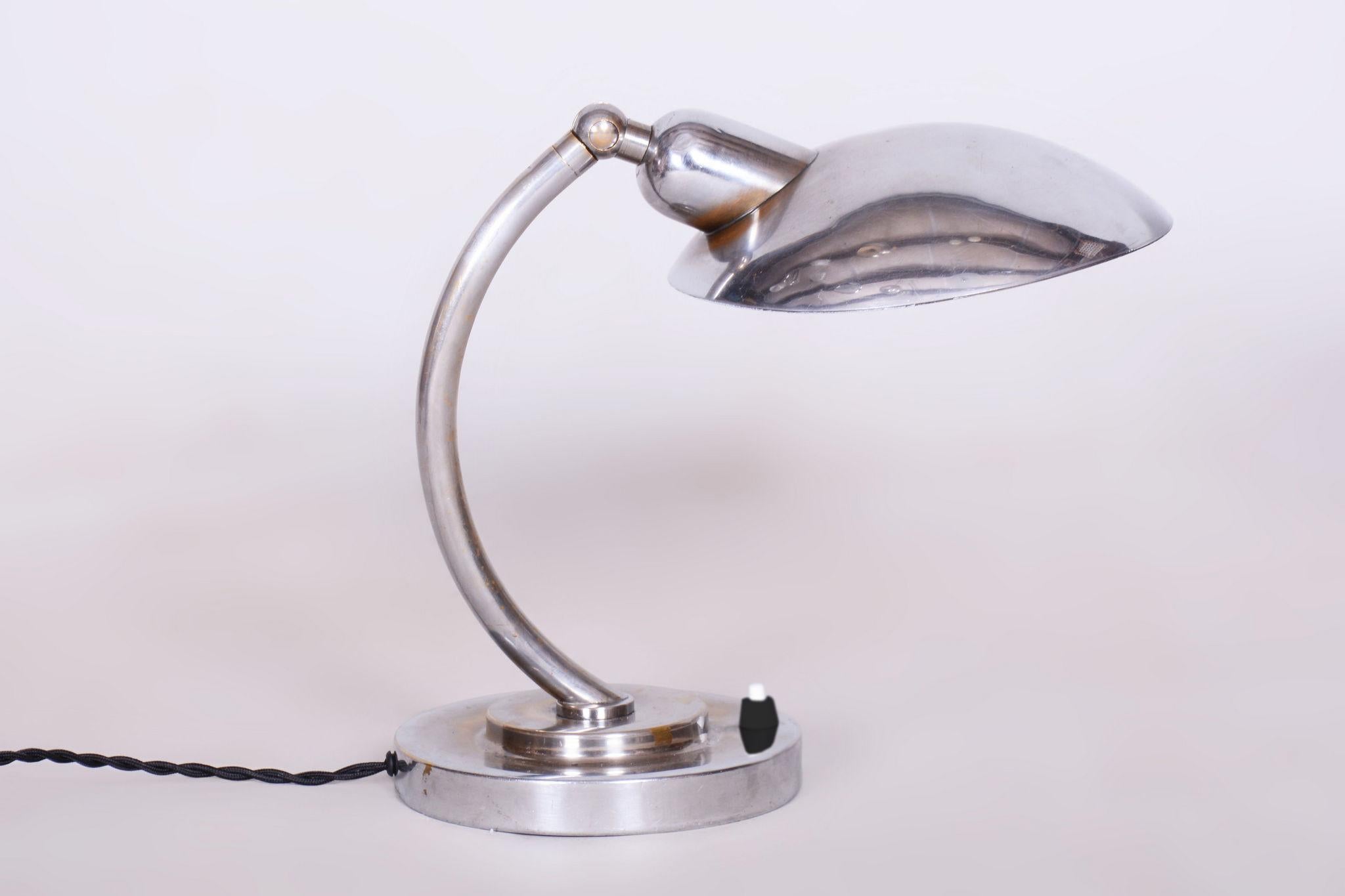Restored Bauhaus Chrome Table Lamp, F. Anyz, New Electrification, Czechia, 1920s For Sale 4
