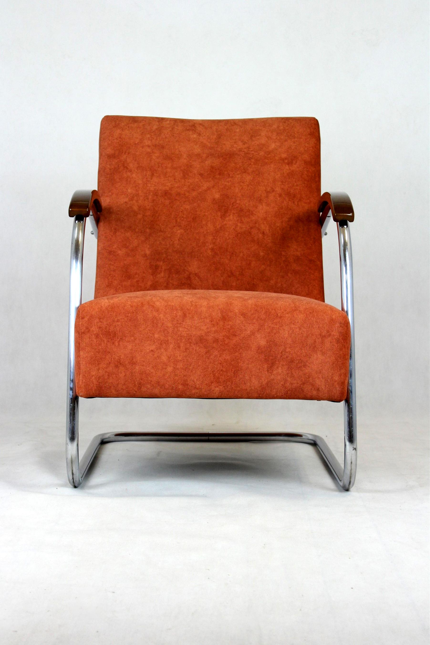 Fauteuil Bauhaus en acier tubulaire chromé restauré de Mücke & Melder, années 1930 en vente 5