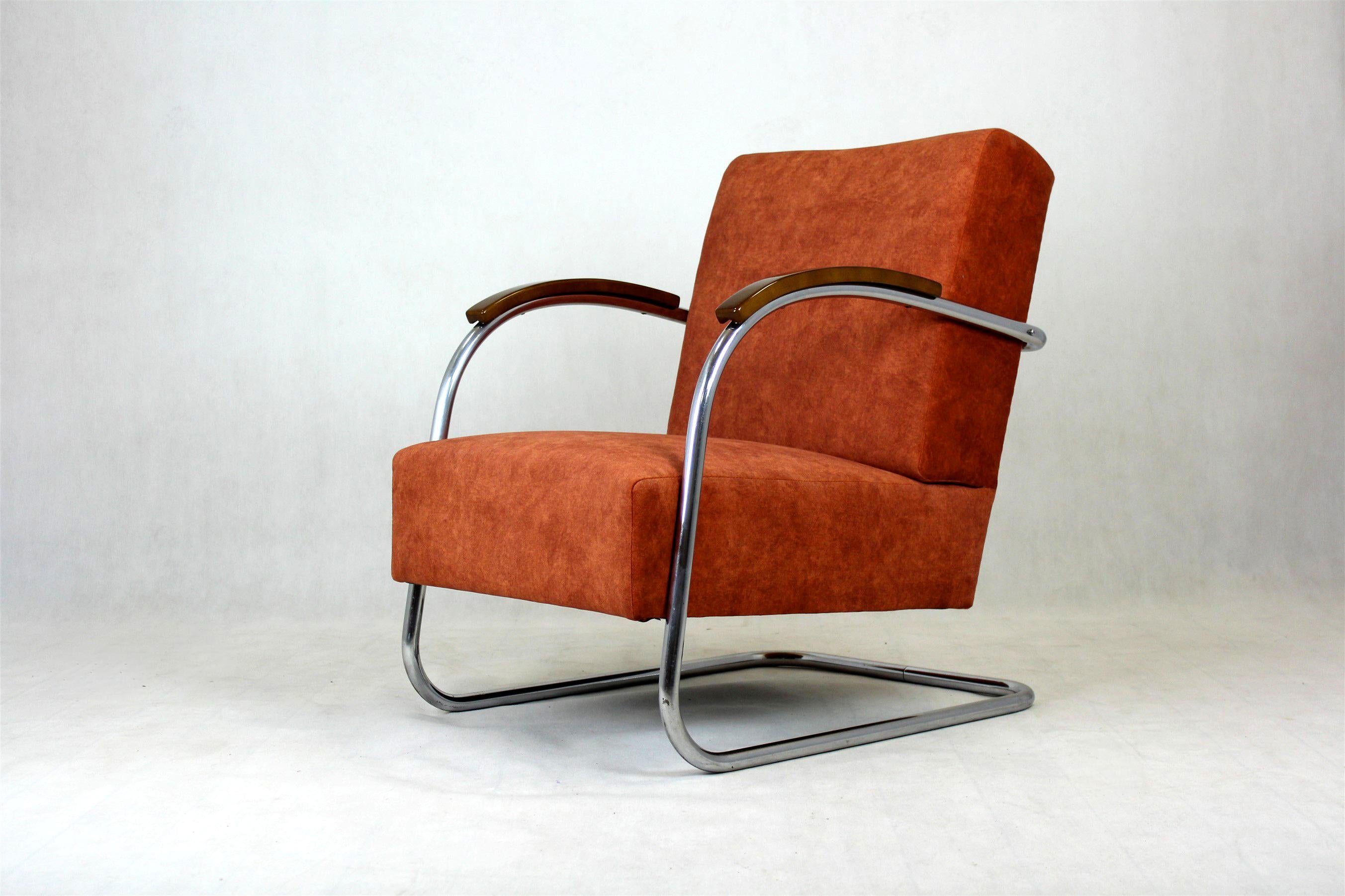 Restored Bauhaus Chromed Tubular Steel Armchair by Mücke Melder, 1930s For Sale 12
