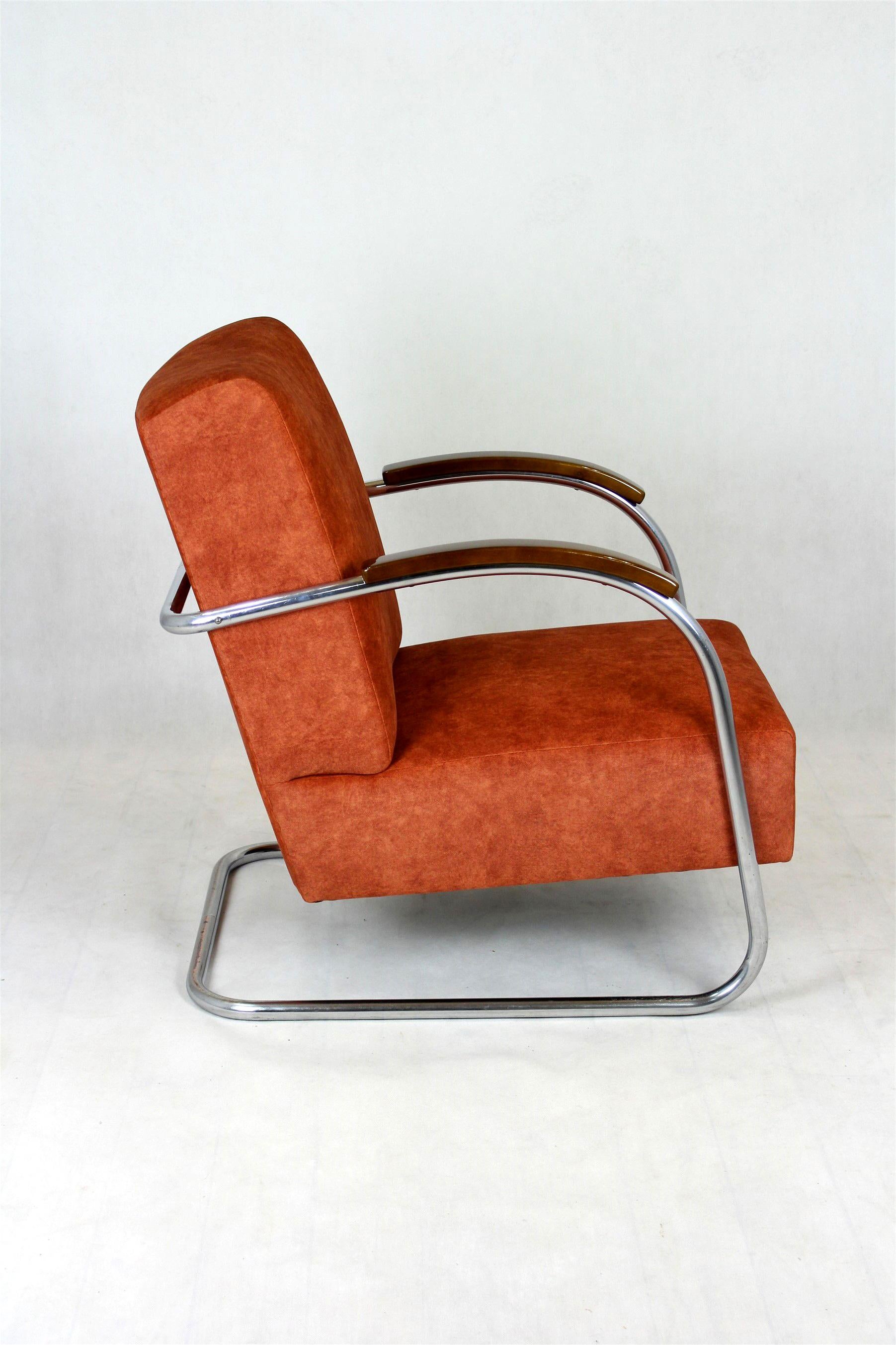 Restored Bauhaus Chromed Tubular Steel Armchair by Mücke Melder, 1930s In Good Condition For Sale In Żory, PL