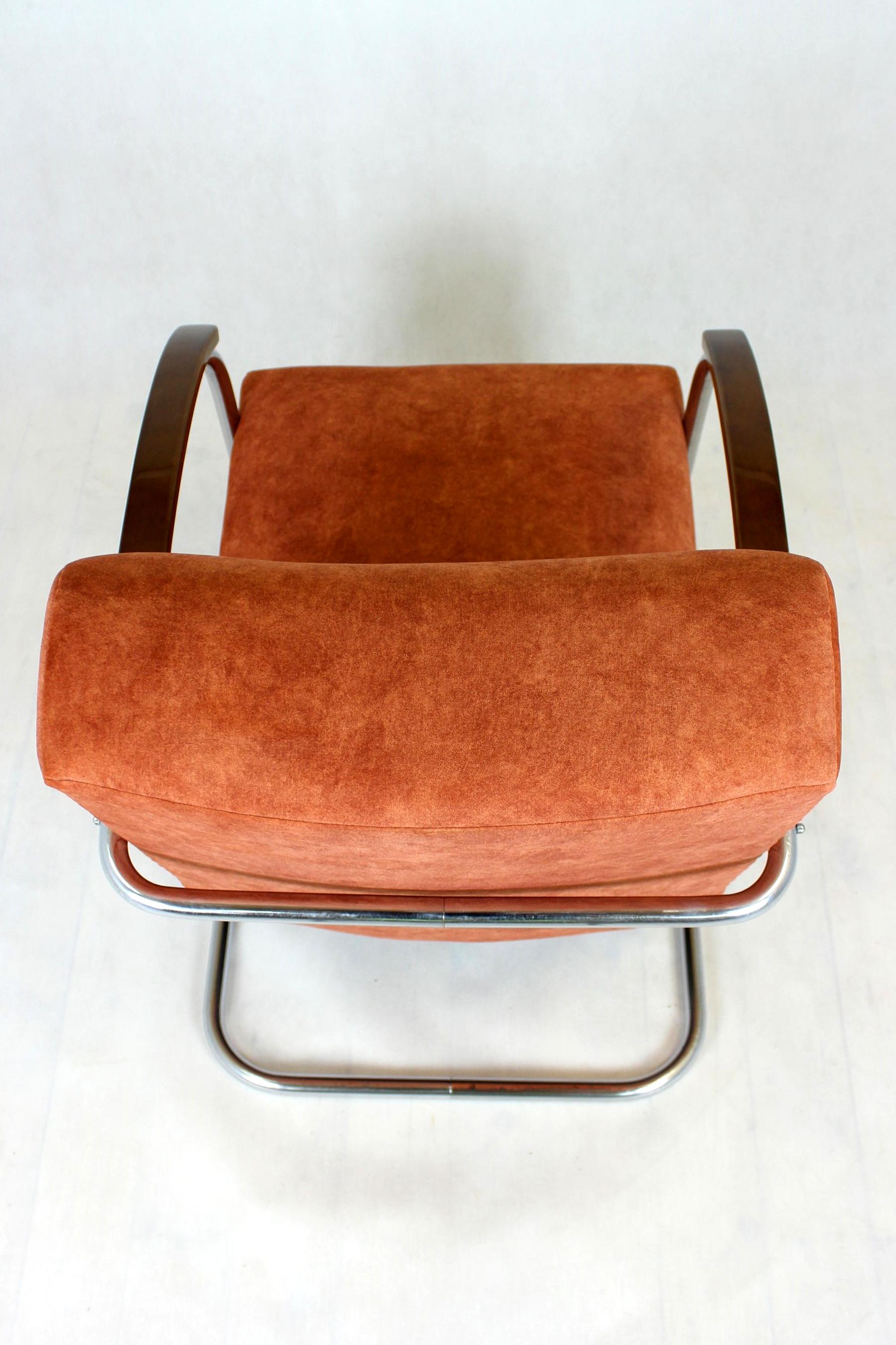 Restored Bauhaus Chromed Tubular Steel Armchair by Mücke Melder, 1930s For Sale 4