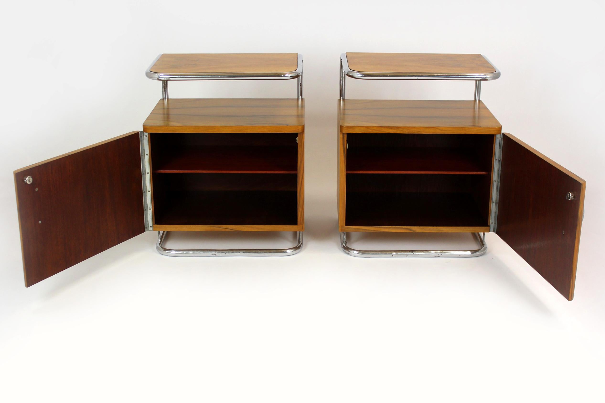 Restored Bauhaus Chromed Tubular Steel Nightstands, 1930s, Set of 2 11