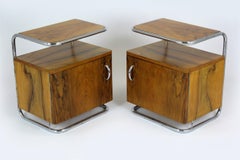 Restored Bauhaus Chromed Tubular Steel Nightstands, 1930s, Set of 2
