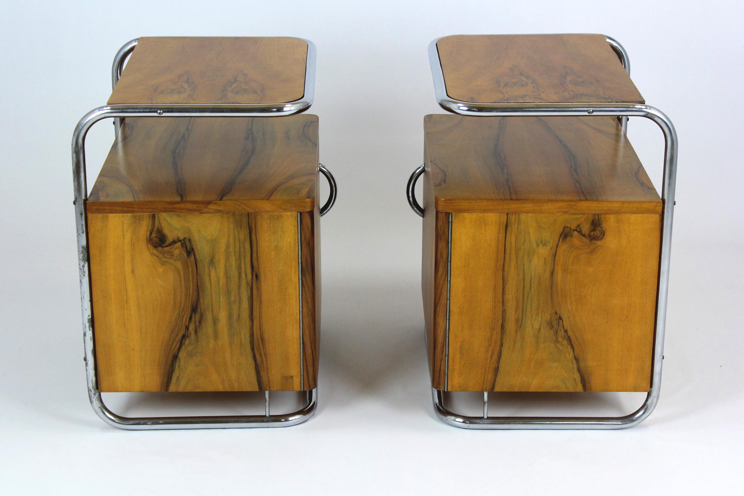 Restored Bauhaus Chromed Tubular Steel Nightstands, 1930s, Set of 2 In Good Condition In Żory, PL