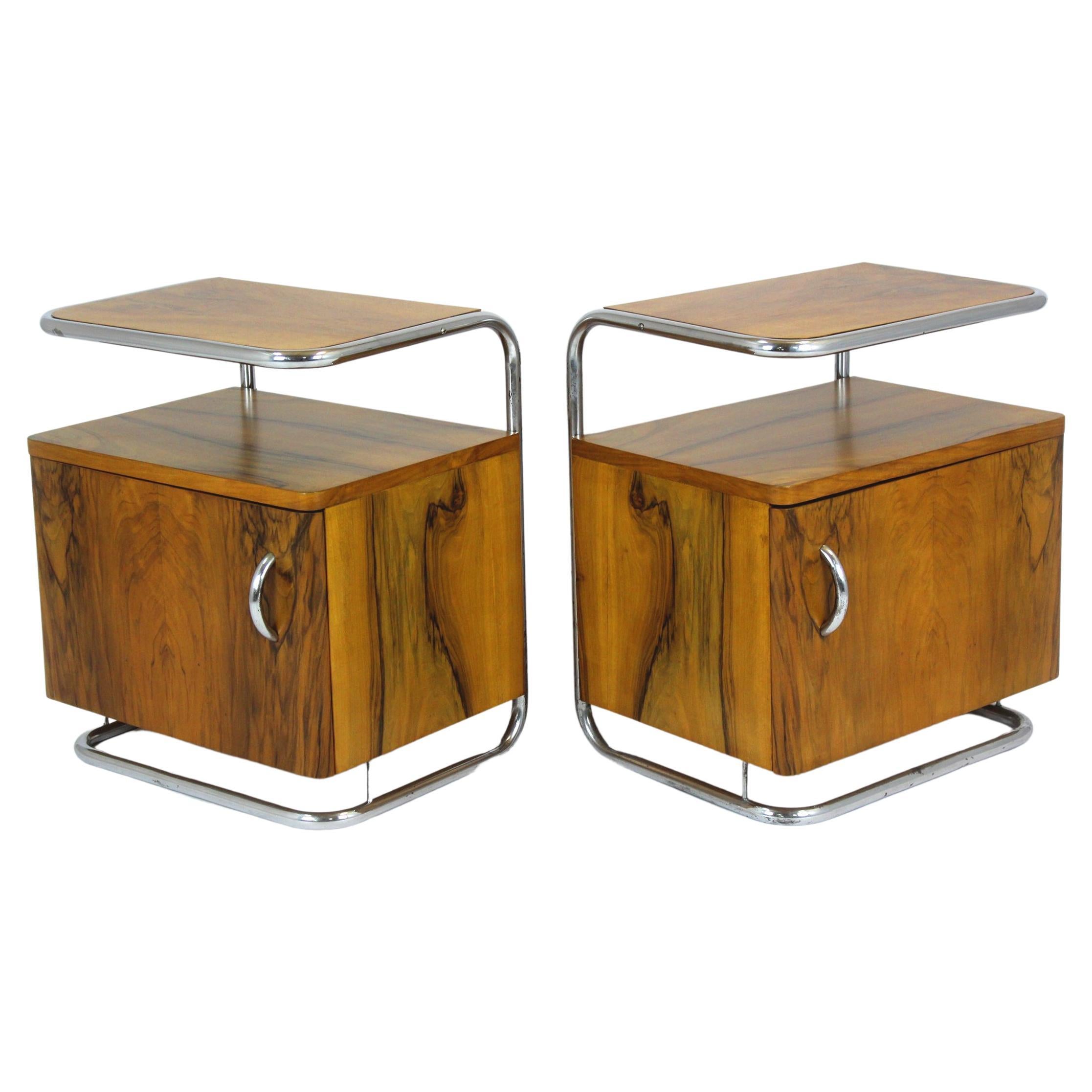 Restored Bauhaus Chromed Tubular Steel Nightstands, 1930s, Set of 2