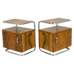 Vintage Restored Bauhaus Chromed Tubular Steel Nightstands, 1930s, Set of 2