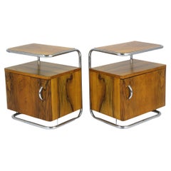 Vintage Restored Bauhaus Chromed Tubular Steel Nightstands, 1930s, Set of 2