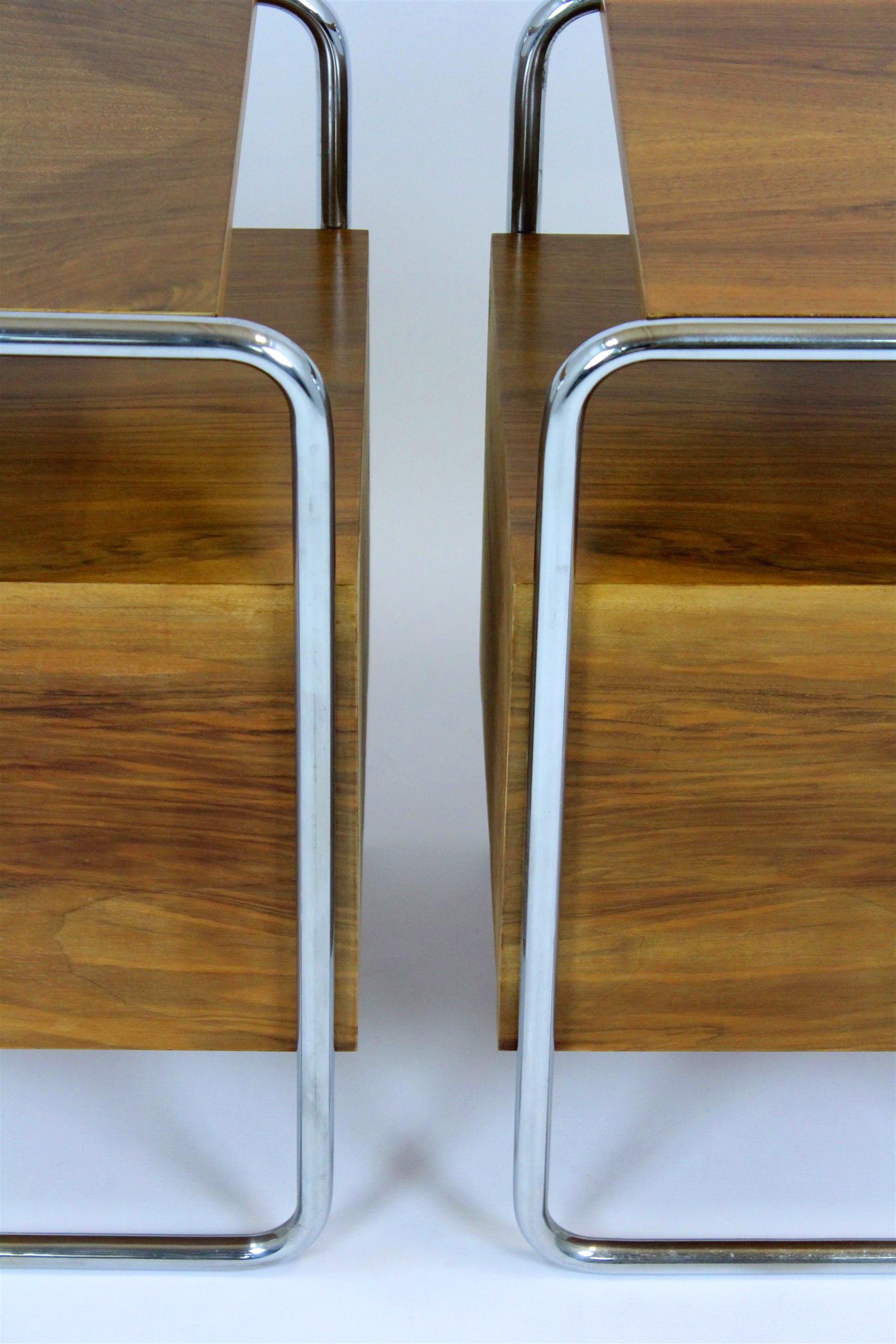 Restored Bauhaus Chromed Tubular Steel Nightstands by R. Slezak, 1940s, Set of 2 13