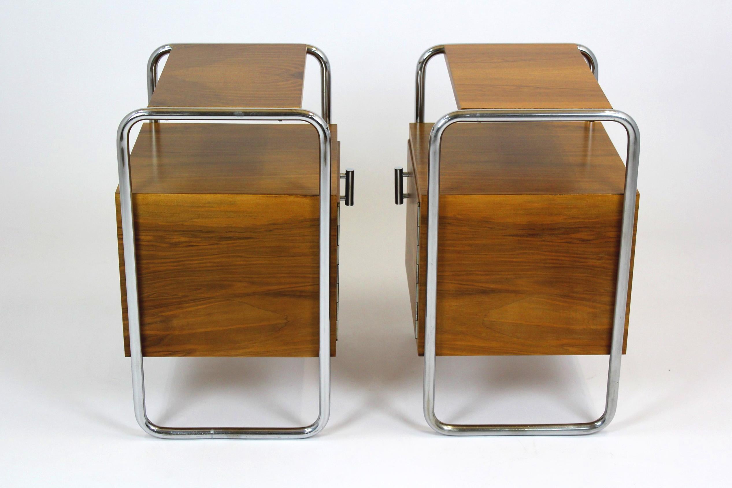 Restored Bauhaus Chromed Tubular Steel Nightstands by R. Slezak, 1940s, Set of 2 15