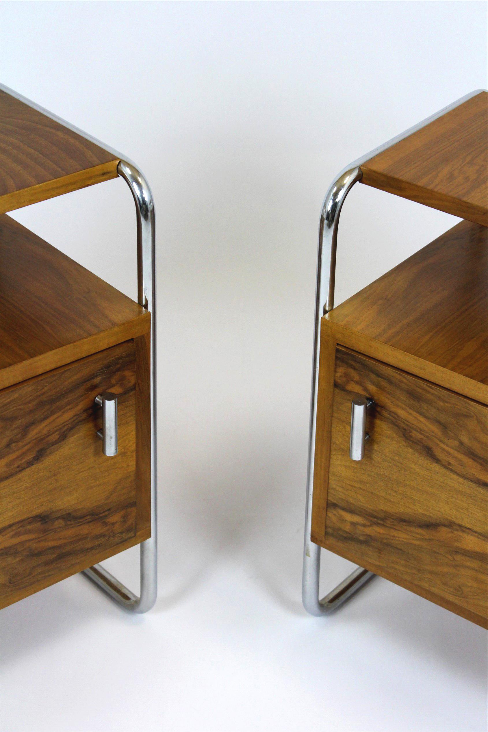 Restored Bauhaus Chromed Tubular Steel Nightstands by R. Slezak, 1940s, Set of 2 4