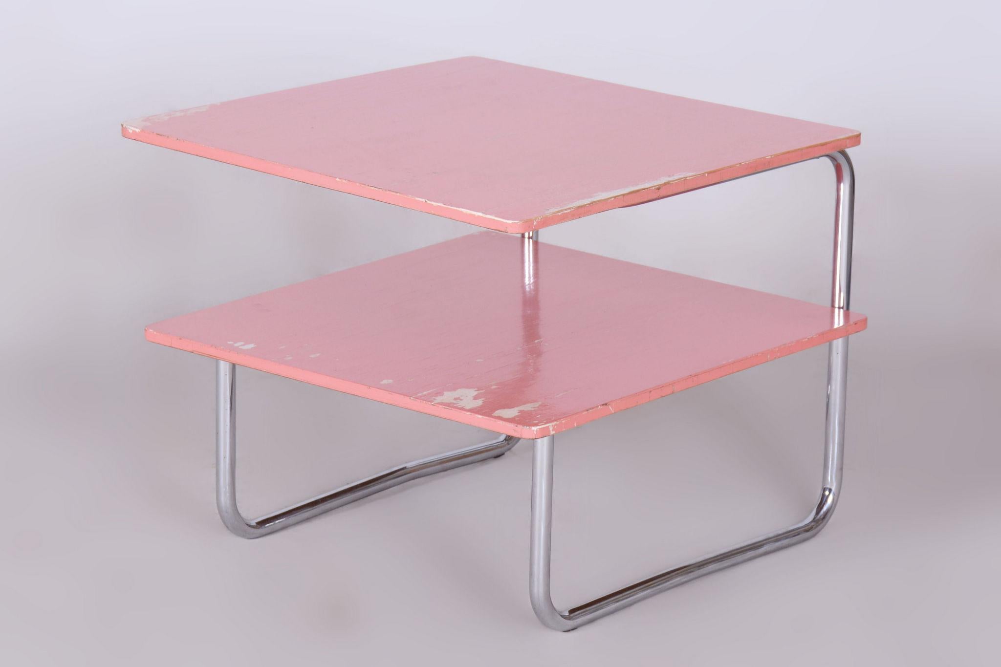Mid-20th Century Restored Bauhaus Coffee Table, by Mücke Melder, Chrome, Czech, 1930s For Sale