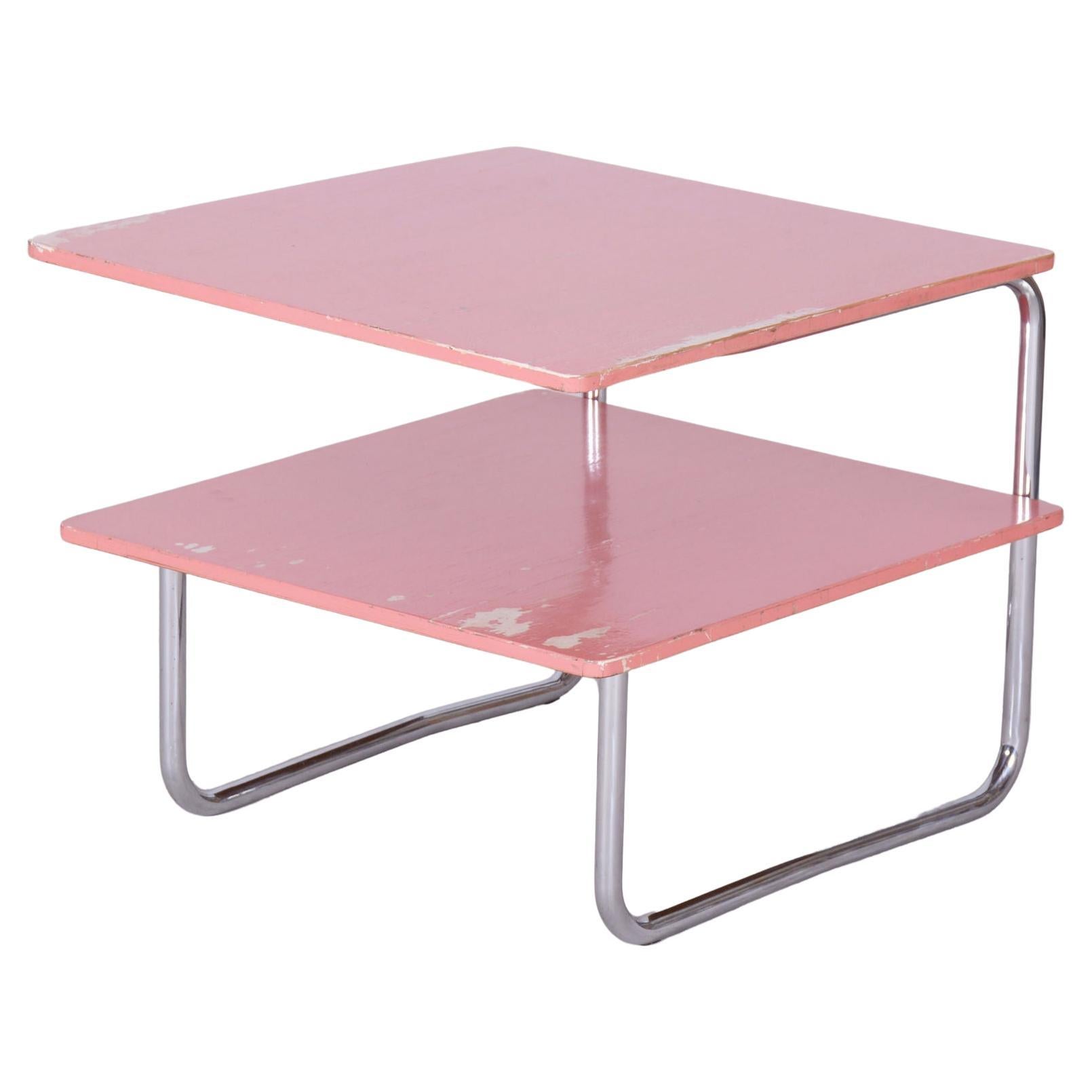 Restored Bauhaus Coffee Table, by Mücke Melder, Chrome, Czech, 1930s For Sale