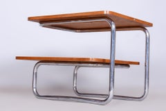 Restored Bauhaus Coffee Table, Mücke Melder, Beech, Chrome, Czechia, 1930s