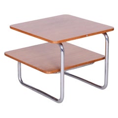 Restored Bauhaus Coffee Table, Mücke Melder, Beech, Chrome, Czechia, 1930s