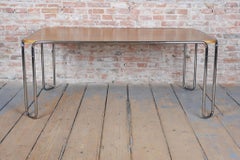 Table de salle à manger Bauhaus restaurée, par R. Slezák, chrome, Oak Oak poli, République tchèque, années 1930