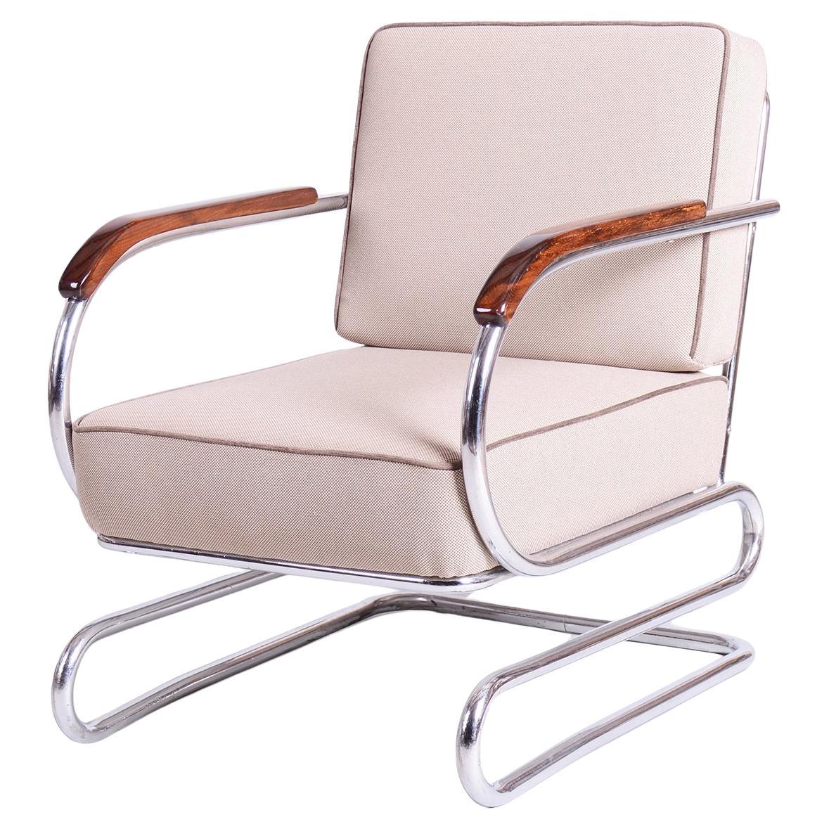 Sedia a doppia sospensione Bauhaus restaurata, Halabala, UP Zavody, Oak, Repubblica Ceca, anni '30 in vendita