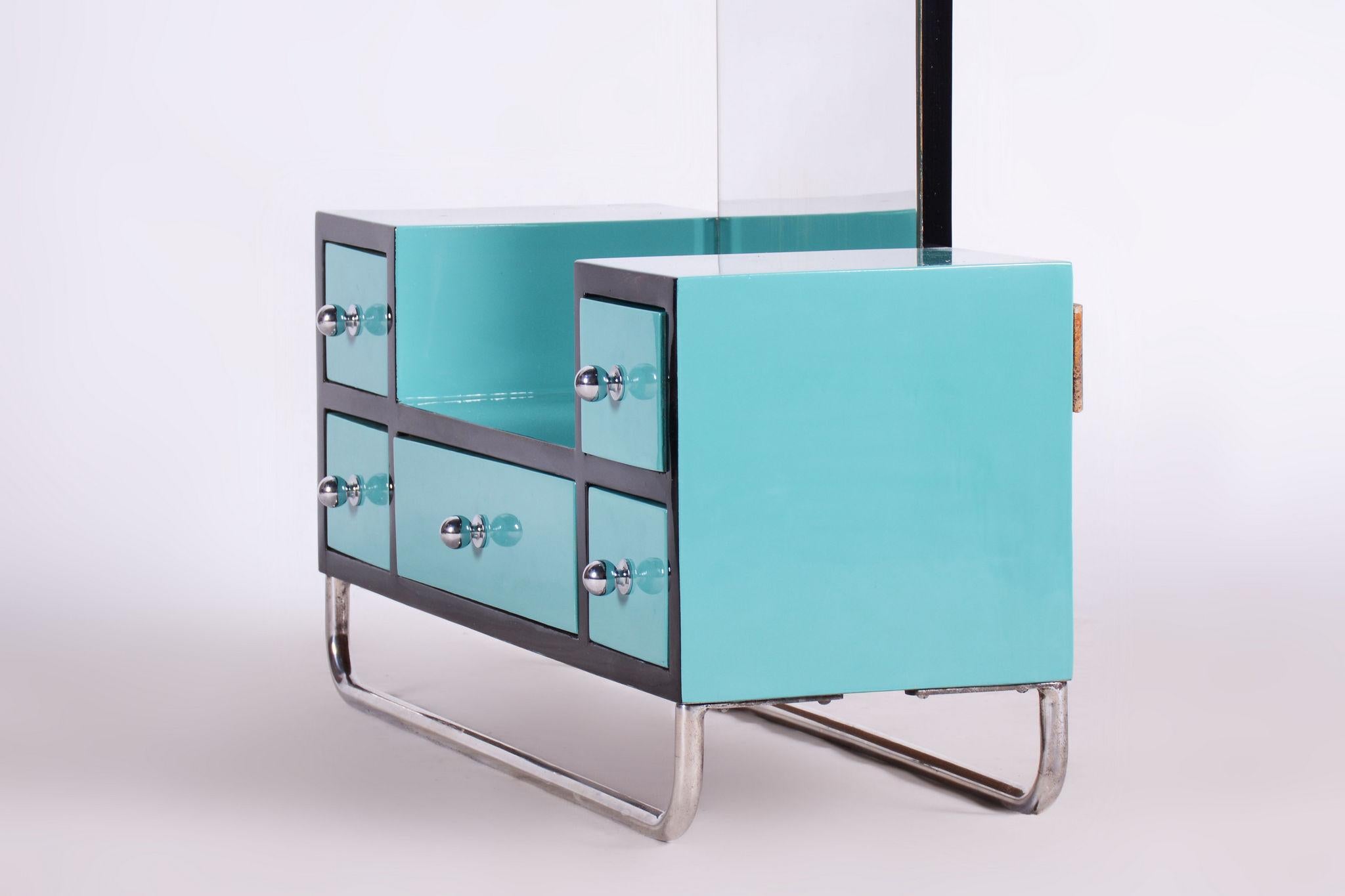 Restored Bauhaus Dressing Mirror, Chrome, Steel, Lacquered Wood, Czechia, 1930s In Good Condition For Sale In Horomerice, CZ