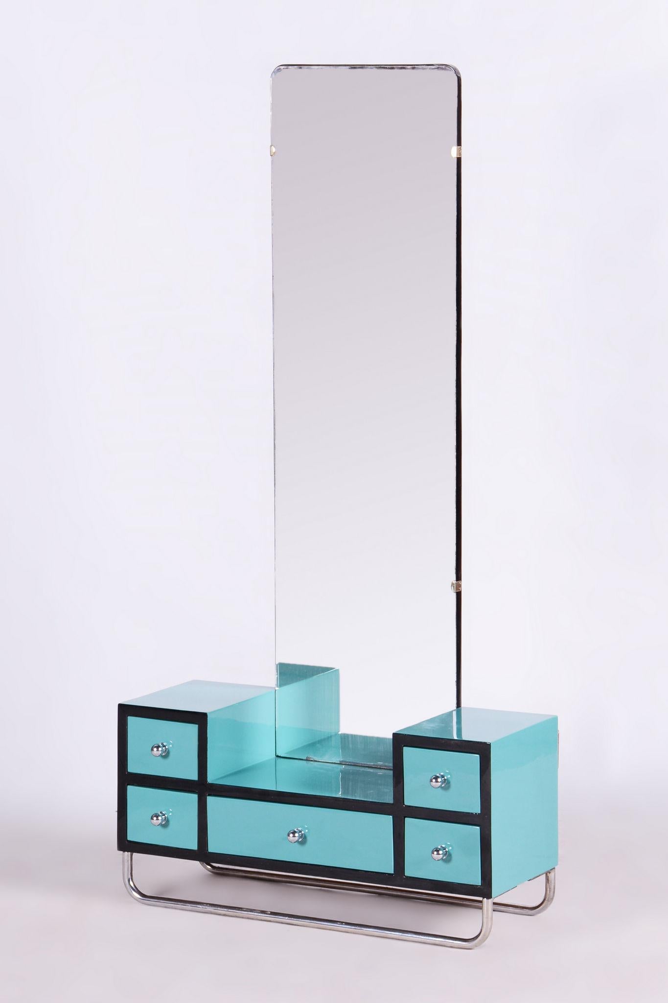 Restored Bauhaus Dressing Mirror, Chrome, Steel, Lacquered Wood, Czechia, 1930s For Sale 4