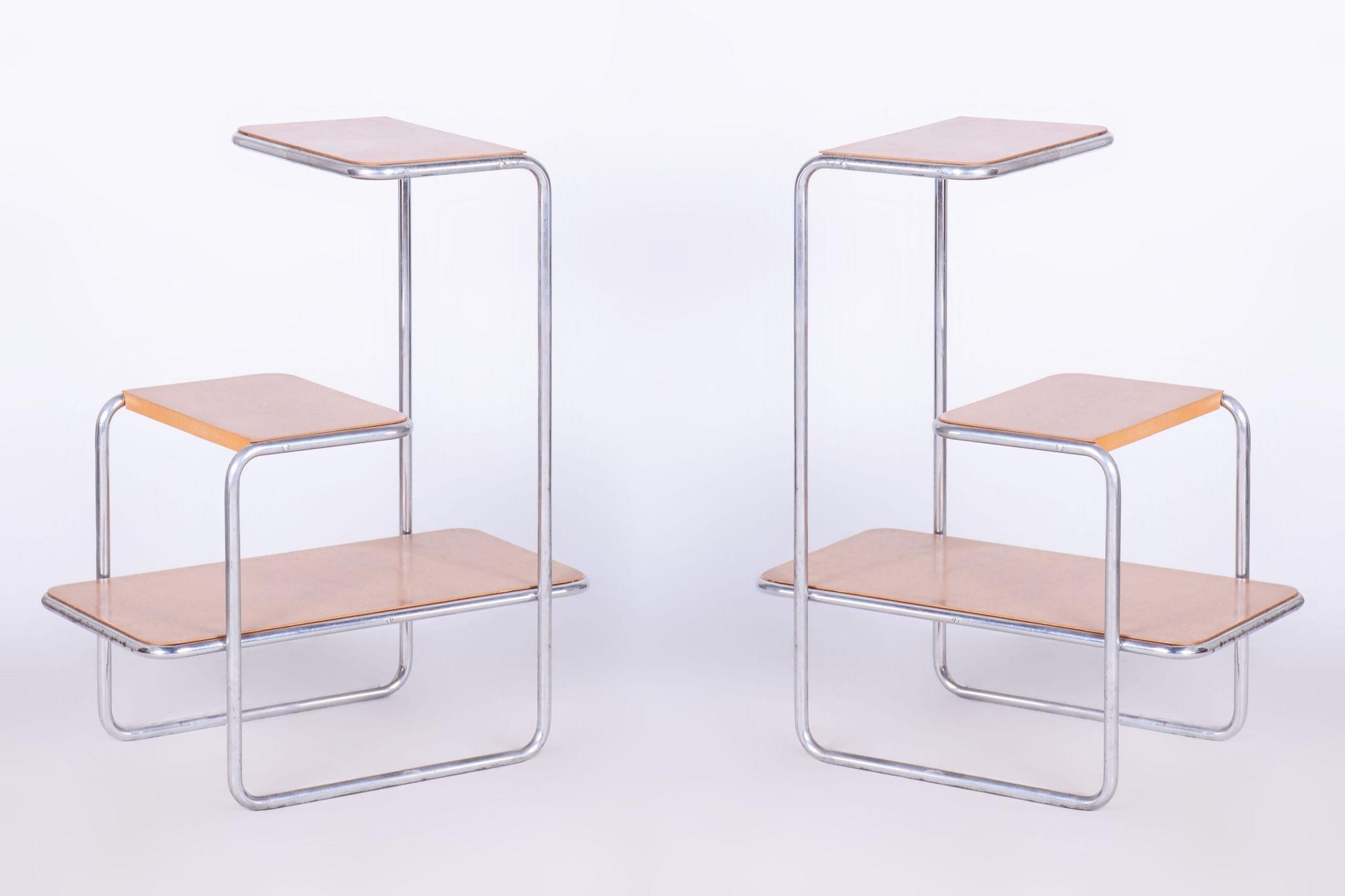 Etagère Bauhaus restaurée, par A. Beck, Robert Thele, bouleau, chrome, tchèque, années 1930 en vente 7