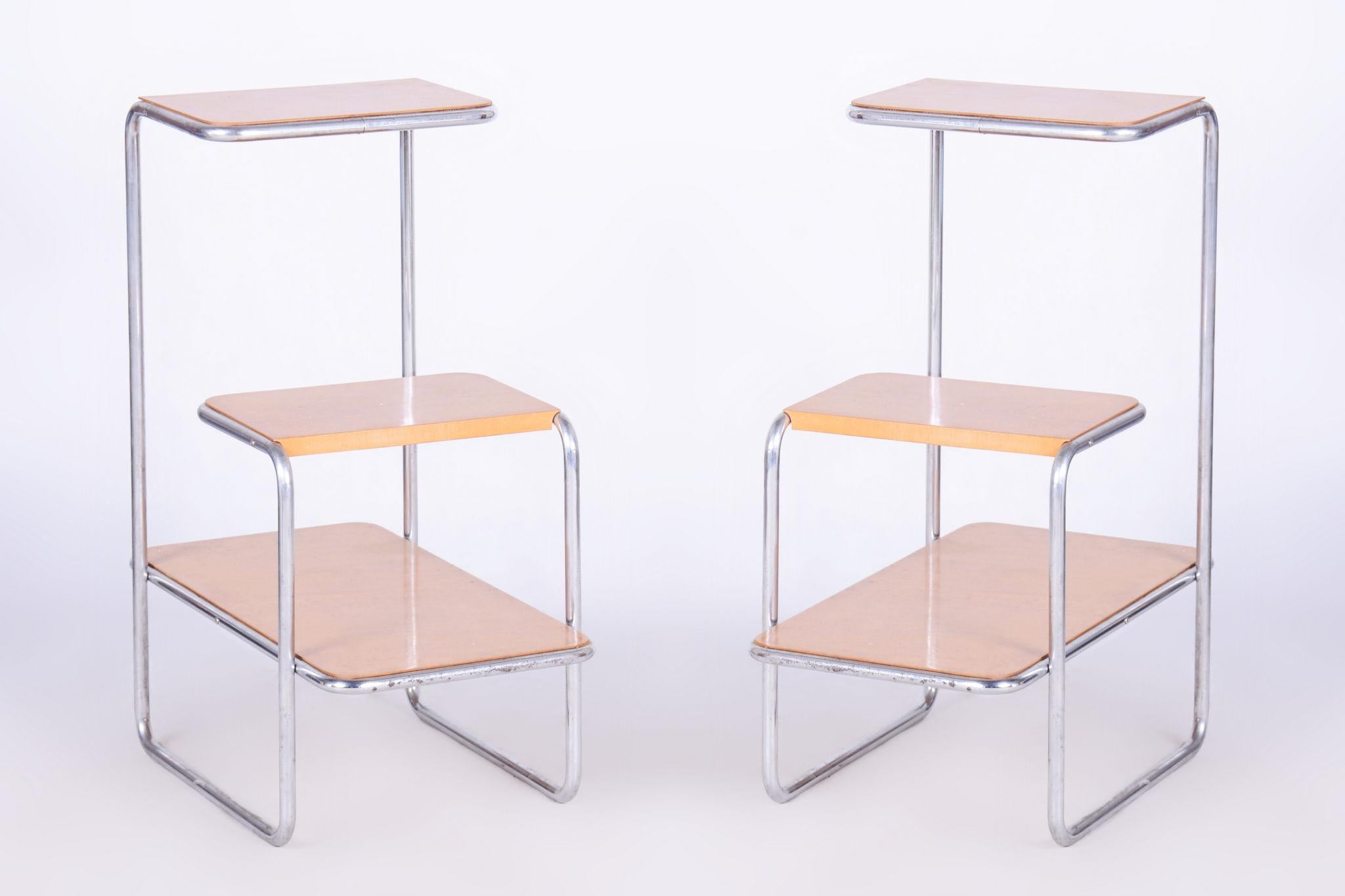 Etagère Bauhaus restaurée, par A. Beck, Robert Thele, bouleau, chrome, tchèque, années 1930 en vente 8