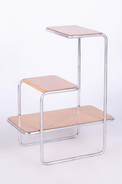 Estantería Bauhaus restaurada, de A. Beck, Robert Slezak, abedul, cromo, República Checa, años 30